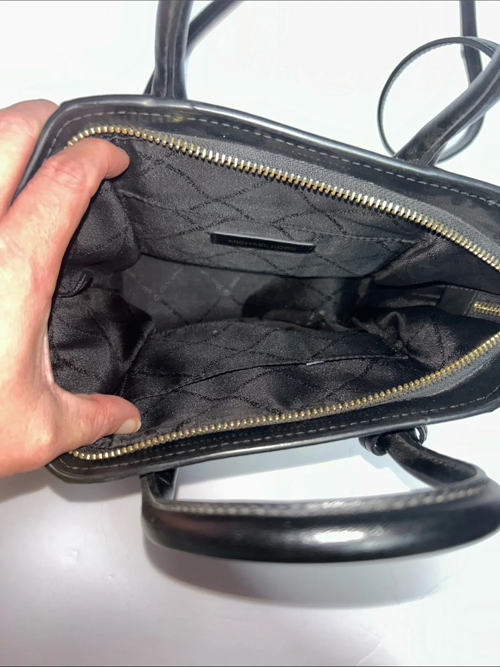 Michael Kors Black Pebbled Leather Satchel with Gold-tone Charm